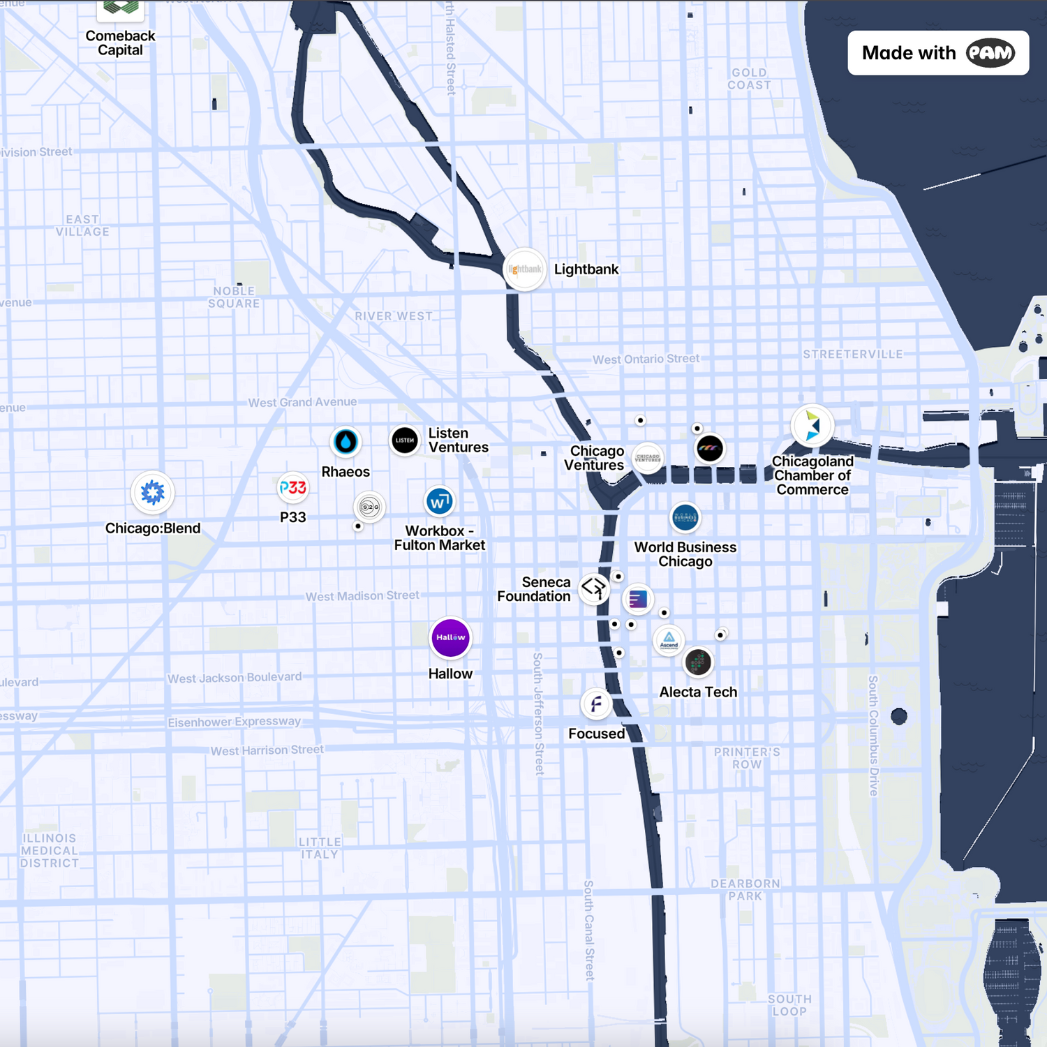 Aquager featured on the Chicago Tech Scene Map — interactive guide to Chicago's top startups