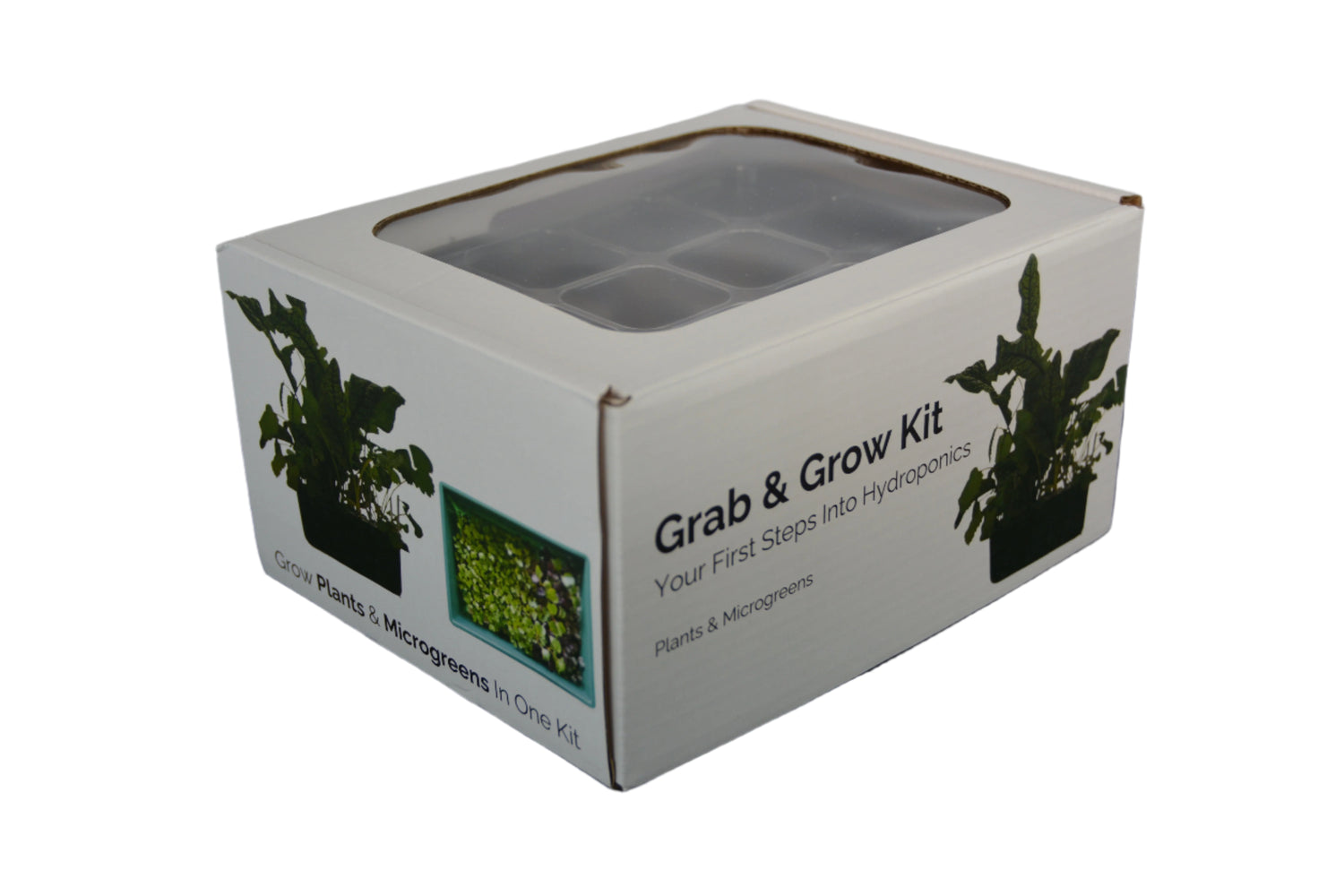 Grab & Grow Kit packaging on a dark surface with a neutral background