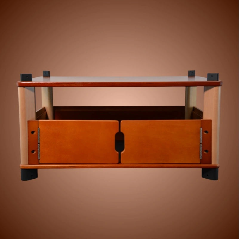 Wooden storage unit for a hydroponic home farm.