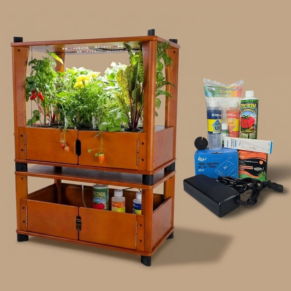 Aquager farm and storage unit with nutrients, pH kit and air pump, plus 24 plants included in the box