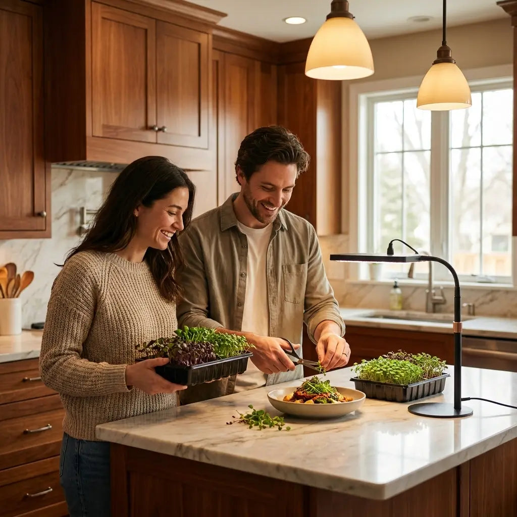 Man and woman preparing food together in a kitchen