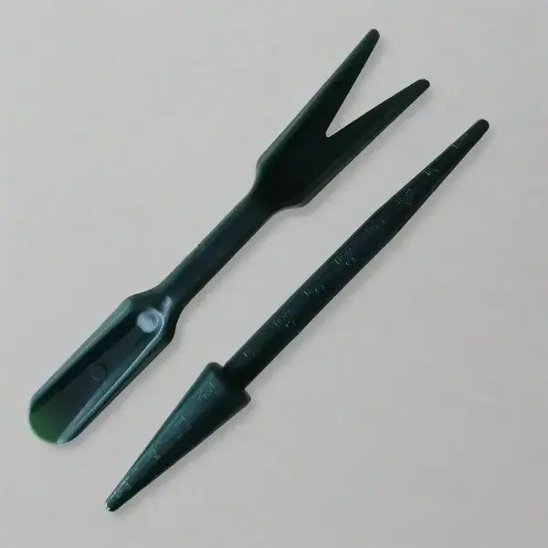 Hand weeder and dibber tool set for transplanting seedlings, planting holes, and soil gardening