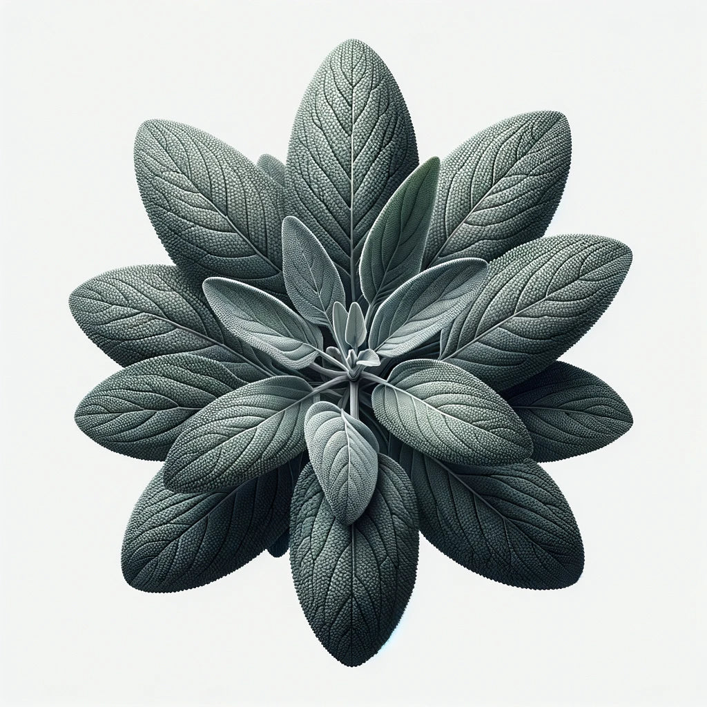 A cluster of green sage leaves arranged in a natural pattern.