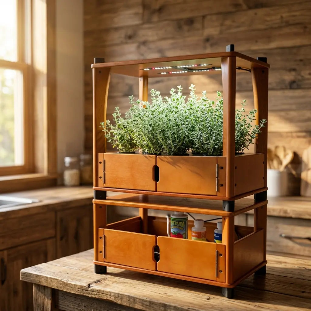 Lush, bushy thyme plant thriving in an Aquager hydroponic home farm