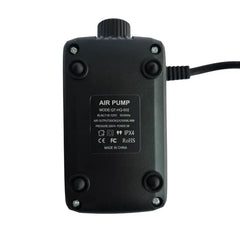 Dual outlet hydroponic air pump by Aquager supplying oxygen to indoor home farm reservoirs
