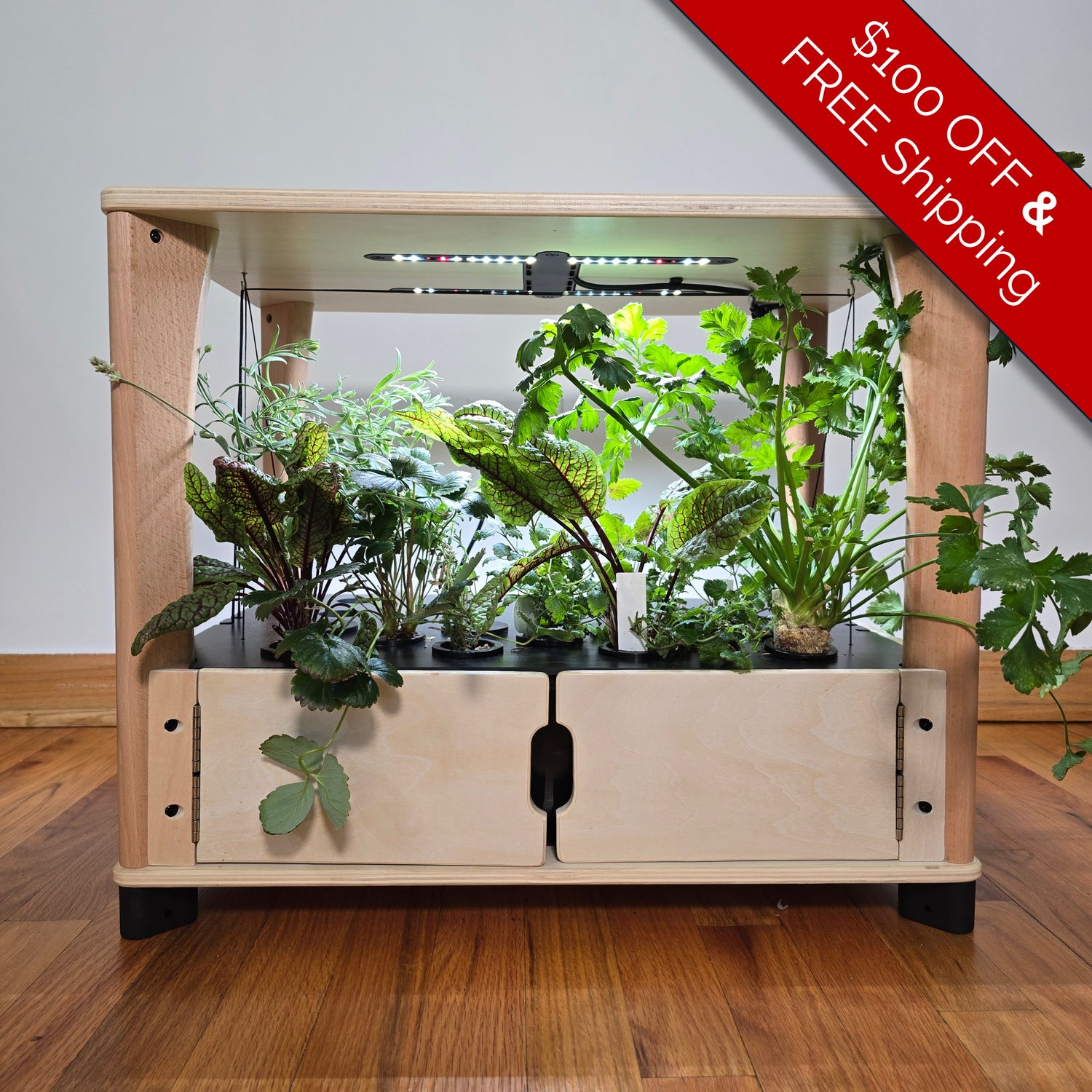 Complete Indoor Garden Kit | Wooden Home Farm Bundle with Storage – Aquager  Technologies, image size:1500x1500
