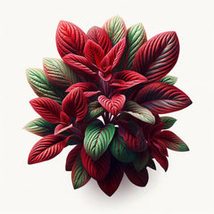 A bunch of vibrant red amaranth leaves with green and dark red hues.
