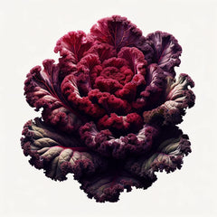 A vibrant image of red kale with frisede patterns, showcasing its robust and earthy appearance.