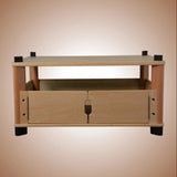 Wooden storage unit for a hydroponic home farm.