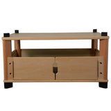 Wooden TV stand with a single drawer on a white background