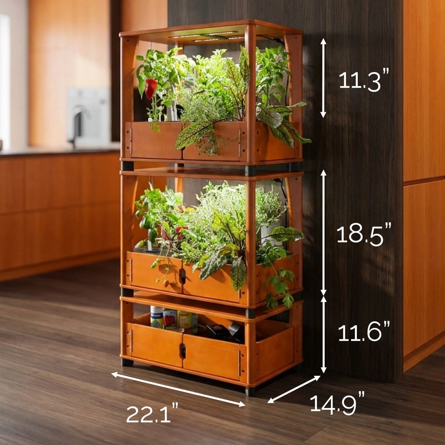 Aquager Grab & Grow indoor hydroponic garden — dimensions and compact kitchen fit