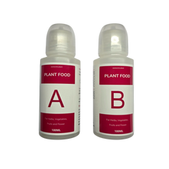 Awesome Plant Food A and B hydroponic nutrient concentrate, two 100ml bottles side by side