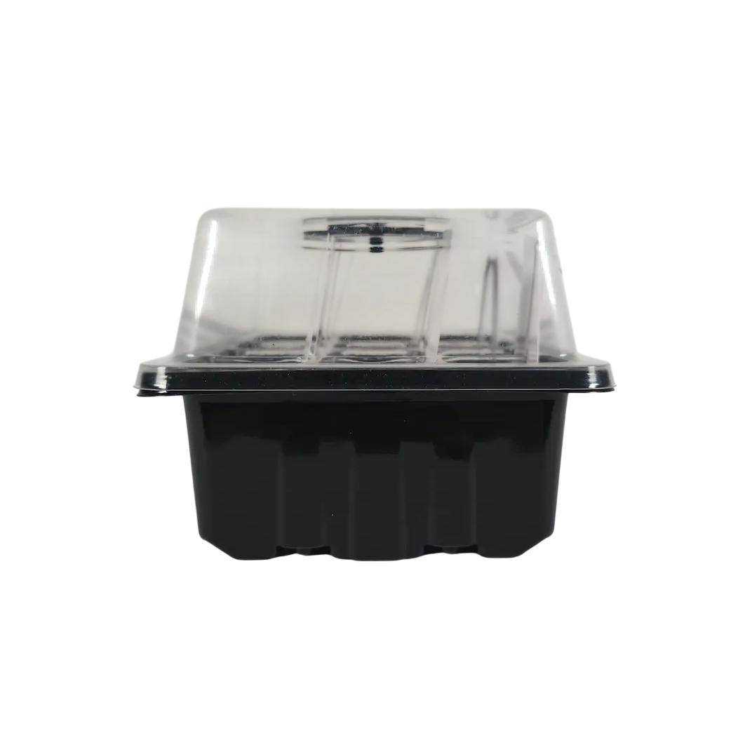 Indoor seed starter kit side view with humidity dome closed