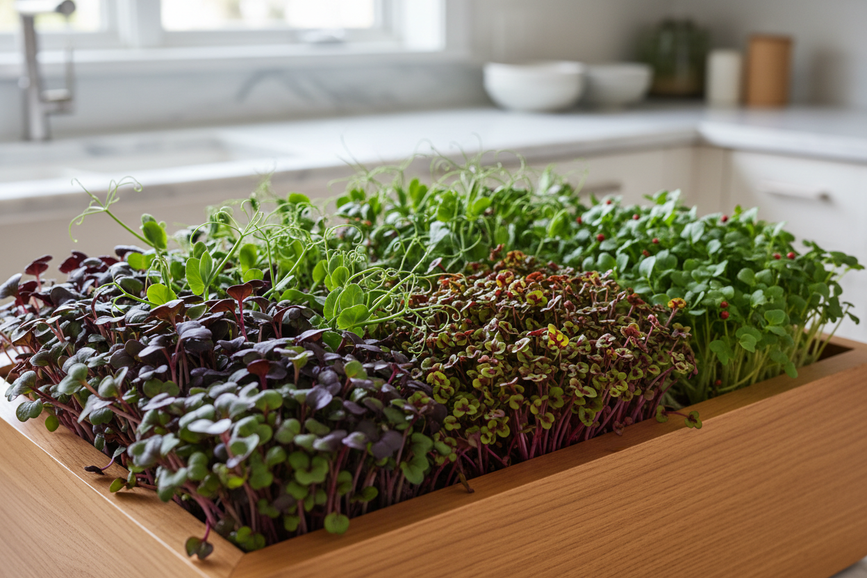 microgreens in the kitchen