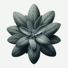A cluster of green sage leaves arranged in a natural pattern.