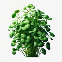 A fresh bunch of watercress with vibrant green leaves.